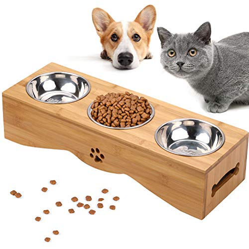 Small Dog Feeder Dog Bowls Cat Bowls, Pet Bowl Small Dog and Cat Bowls Stainless Steel Three Bowls Pet Feeder Pet Food Bowl for Cats