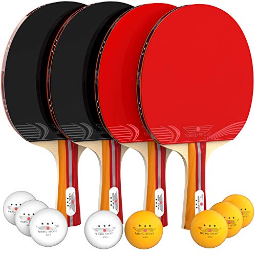 NIBIRU SPORT Ping Pong Paddle Set (4-Player Bundle), Pro Premium Rackets, 3 Star Balls, Portable Storage Case, Complete Table Tennis Set with Advanced Speed, Control and Spin, Indoor or Outdoor Play