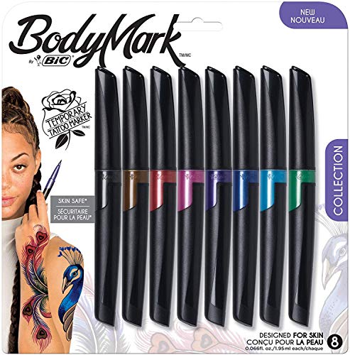 BIC BodyMark Temporary Tattoo Marker, Temporary Tattoo Pen, Assorted Colors, 8-Count