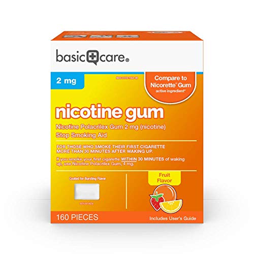 Amazon Basic Care Coated Nicotine Polacrilex Gum, 2 mg (nicotine), Fruit Flavor, Stop Smoking Aid, 160 Count