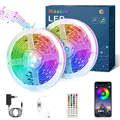 Led Strip Lights Rgb Light, MAXUNI Phone App Controlled Music Sync Color Changing Light Strips for Bedroom Kitchen TV Party, Wireless Remote, 39.4Ft