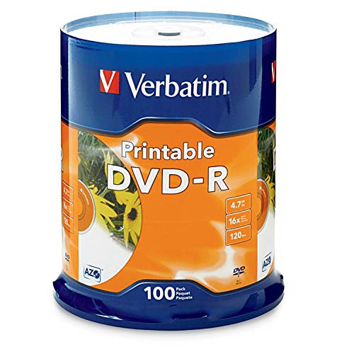 Verbatim DVD-R 4.7GB 16X White Inkjet Printable - 100pk Spindle, 100-Disc (95153)