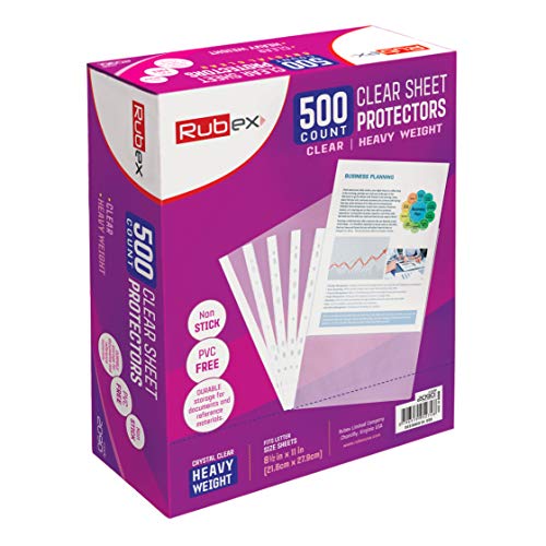 500 Heavyweight Sheet Protectors, Holds 8.5 x 11 inch Sheets, 9.25 x 11.25 inch Top Loading, Clear, Reinforced 11-Hole, Acid-Free, Archival Safe for Documents and Photos, Box of 500