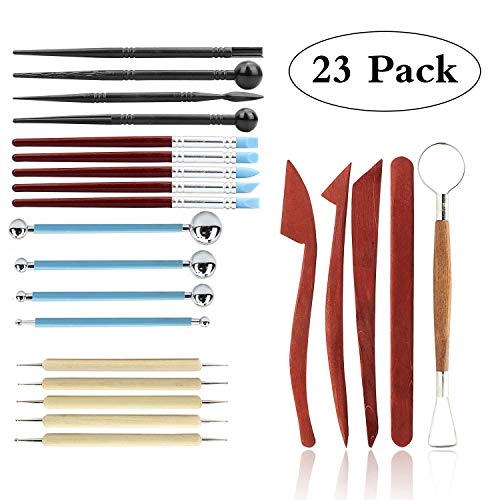 Polymer Clay Tools,HBlife Ceramic Pottery Tools Sculpting Kit Wax Tools for Shaping Embossing Sculpting Clay Soap Making Modeling at Schools & Home Safe for Kids,Pack of 23