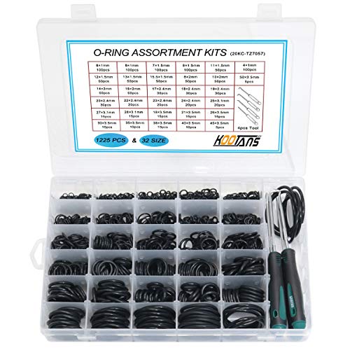 KOOTANS 32Size 1225Pcs Metric Nitrile Rubber O Rings Assortment Kit + 4pcs O-Ring Remover, Oil Resistant NBR O-Ring Sealing Assortment Kit Set for Air Plumbing, Fuel Jnjector and Faucet Seal O Rings
