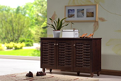 Baxton Studio Wholesale Interiors Winda Modern and Contemporary 3-Door Dark Brown Wooden Entryway Shoes Storage Cabinet