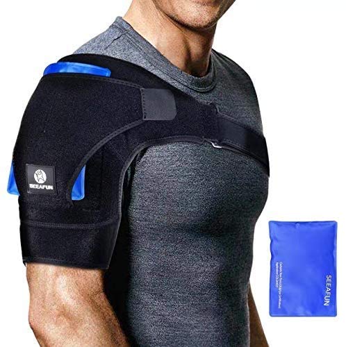 Shoulder Brace with Pressure Pad Light and Breathable Neoprene + Hot Cold Reusable Pack [2020 Version] for Rotator Cuff, Injury Prevention, Sprain,Dislocated AC Joint, Soreness and Fracture