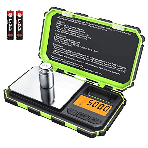 (Upgradaed) Brifit Digital Mini Scale, 200g /0.01g Pocket Scale, 50g calibration weight, Electronic Smart Scale, 6 Units, LCD Backlit Display, Tare, Auto Off, Stainless Steel (Battery Included)