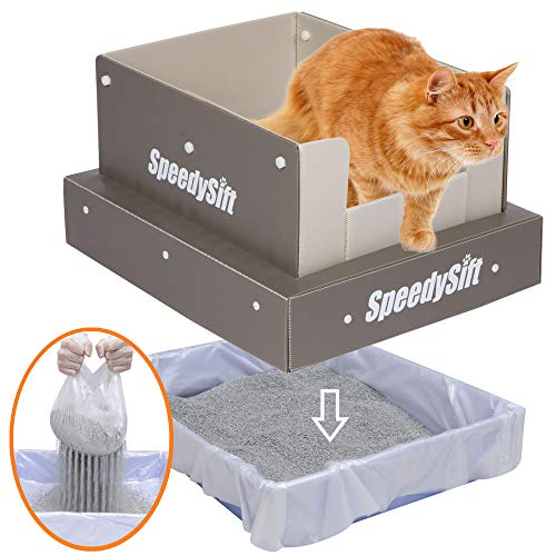 SpeedySift Cat Litter Box with Disposable Sifting Liners, PP Plastic High Sides, Large
