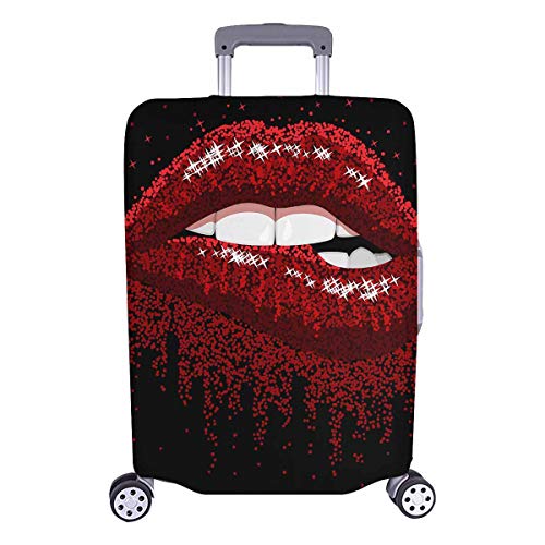 InterestPrint Fashion Sexy Red Lips Biting Sparkles Style Travel Luggage Cover Baggage Suitcase Protector for 26'-28' Luggage