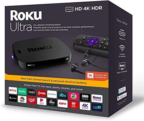 Newest Roku Ultra Streaming Media Player 4K/HD/HDR Bundle - Enhanced Voice Remote W/TV Controls and Shortcuts - Premium JBL Headphones - HDMI, Ethernet, and Micro SD Ports - iPuzzle HDMI Cable 3ft