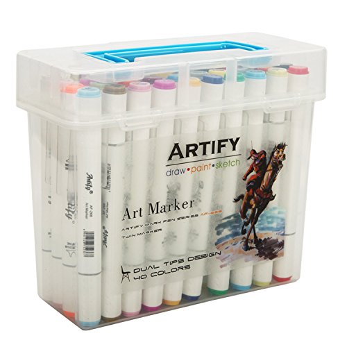 Artify Artist Alcohol Based Art Marker Set/ 40 Colors Dual Tipped Twin Marker Pens with Plastic Carrying Case