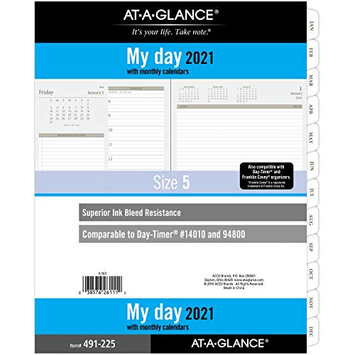 2021 Daily Planner Refill by AT-A-GLANCE, 94800 Day-Timer, 8-1/2' x 11', Size 5, Two Page per Day (491-225-21)