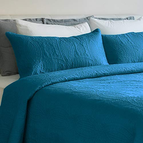 Mezzati Bedspread Coverlet Set Stunning Blue – Prestige Collection - Comforter Bedding Cover – Brushed Microfiber Bedding 3-Piece Quilt Set (King/Cal King, Stunning Blue)