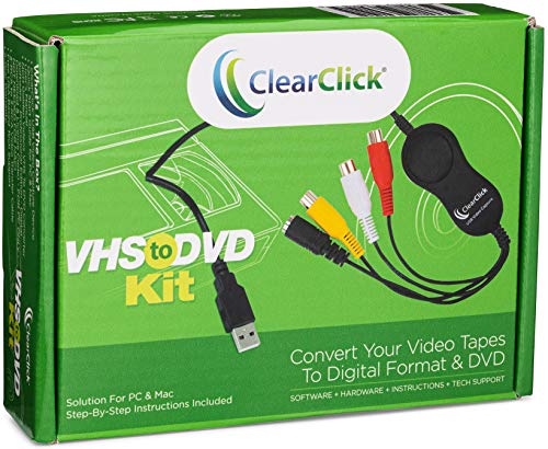 ClearClick VHS to DVD Kit for PC & Mac - USB Device, Software, Instructions, Tech Support - Capture Video from VCR, VHS, Hi8, Camcorders, Gaming Systems