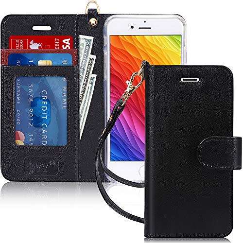 FYY Case for iPhone 8/iPhone 7/iPhone SE (2nd) 2020 4.7'[Kickstand Feature] Luxury PU Leather Wallet Case Flip Folio Cover with [Card Slots][Wrist Strap] for iPhone 8/7/SE (2nd) 2020 4.7' Black