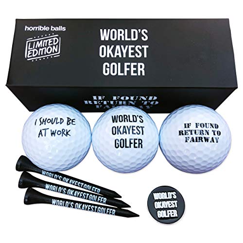 Horrible Balls Golf Funny Gift Sets- Funny Gag Novelty Present for Him for Golfers - Worlds Okayest Golfer Pack