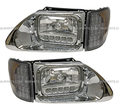 Headlight with Reflector White LED and LED Corner Lamp - Driver & Passenger Side (Fit: International 9200 9400 5900 Truck)