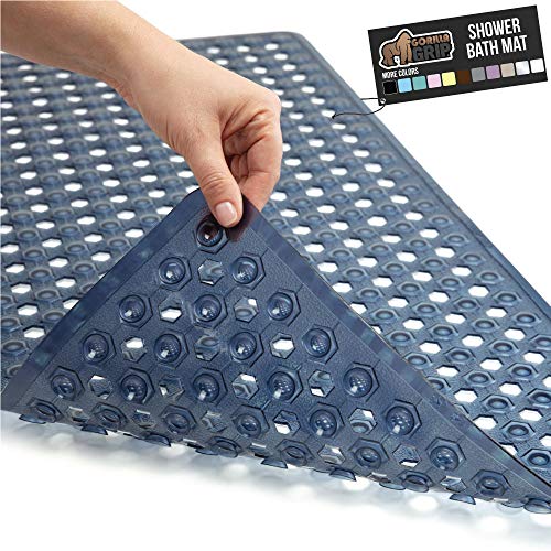 Gorilla Grip Original Patented Bath, Shower, Tub Mat, 35x16, Machine Washable, Antibacterial, BPA, Latex, Phthalate Free, Bathtub Mats with Drain Holes, Suction Cups, XL Size Bathroom Mats, Navy Blue