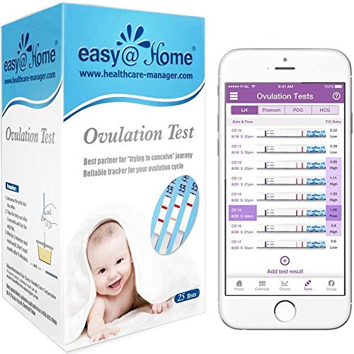 Easy@Home Ovulation Test Strips, 25 Pack Fertility Tests, Ovulation Predictor Kit, FSA Eligible, Powered by Premom Ovulation Predictor iOS and Android App, 25 LH Strips