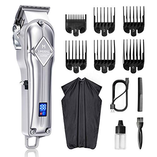 Limural Hair Clippers for Men Professional Cordless Clippers for Hair Cutting Beard Trimmer Barbers Grooming Kit Rechargeable, LED Display, Silver