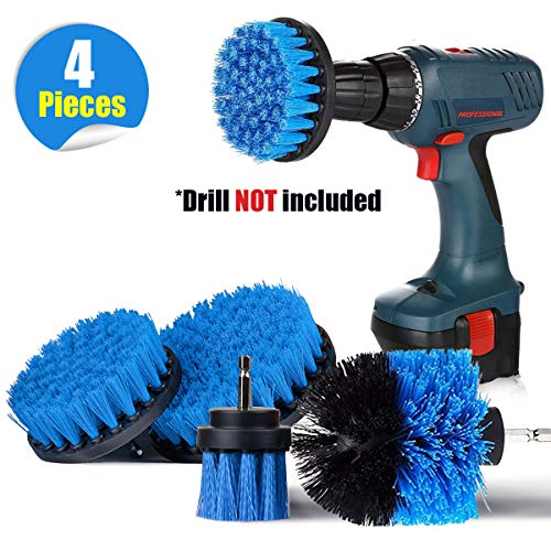 SAFETYON Drill Brushes 4 Pieces Attachment Electric Drill Brushes for Cleaning Pool Tile, Flooring, Brick, Ceramic, Marble, Grout, Bathroom, Car (Blue)