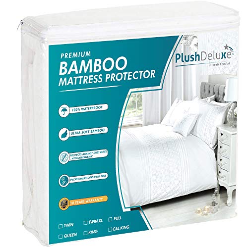 PlushDeluxe Premium Bamboo Mattress Protector – Waterproof, Hypoallergenic & Ultra Soft Breathable Bed Mattress Cover for Maximum Comfort & Protection - PVC, Phthalate (King Size)