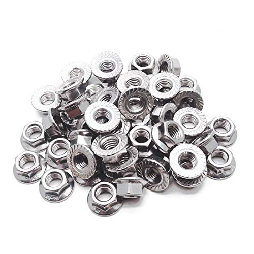 Sydien M10 x 1.5mm 304 Stainless Steel Flange Nuts Serrated Hex Bright Finish Lock nut 50pcs