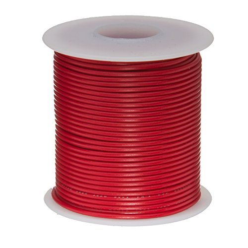 Remington Industries 16UL1007SLDRED25 16 AWG Gauge Solid Hook Up Wire, 25 feet Length, Red, 0.0508' Diameter, UL1007, 300 Volts