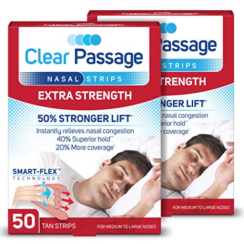 Clear Passage Nasal Strips, Tan, 100 Count | Works Instantly to Improve Sleep, Reduce Snoring, Relieve Nasal Congestion Due to Colds & Allergies