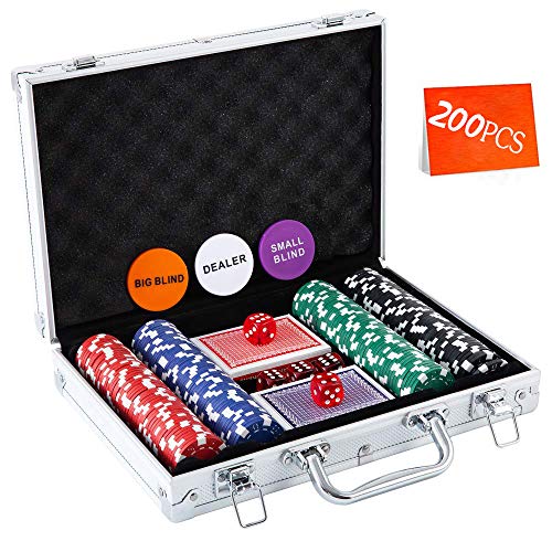 Homwom Casino Poker Chip Set - 200PCS Poker Chips with Aluminum Case, 11.5 Gram Chips for Texas Holdem Blackjack Gambling