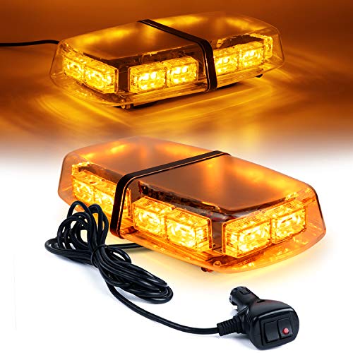 Linkitom LED Strobe Warning Light -36 LED High Intensity Emergency Flashing Lamps/Hazard Warning Mini Lighting Bar/Beacon/with Magnetic Base for Car Trailer Roof Safety (Amber)