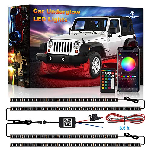 Car Neon Accent Underglow Lights,TACHICO Ultra Long Exterior Car Lights with Smart Brake Function and Extension cord,16 Million Colors Waterproof App Control Underground Light with Sync to Music,DC12V