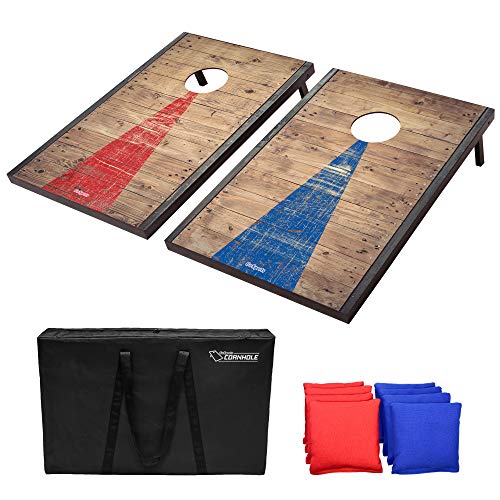 GoSports Classic Cornhole Set with Rustic Wood Finish | Includes 8 Bags, Carry Case and Rules, Steel