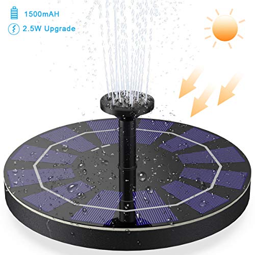 Solar Powered Fountain Pump, Peoture Solar Fountain with 1500 mAh Battery Backup Upgrade 2.5w,Free Standing Floating Solar Powered Water Fountain Pump for Bird Bath, Garden, Pond, Pool, Outdoor