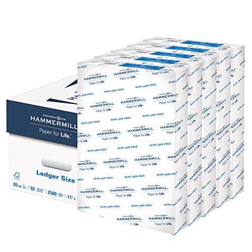 Hammermill 20lb Copy Paper, 11 x 17, 5 Ream Case, 2,500 Sheets, Made in USA, Sustainably Sourced From American Family Tree Farms, 92 Bright, Acid Free, Multipurpose Printer Paper, 105023C,White