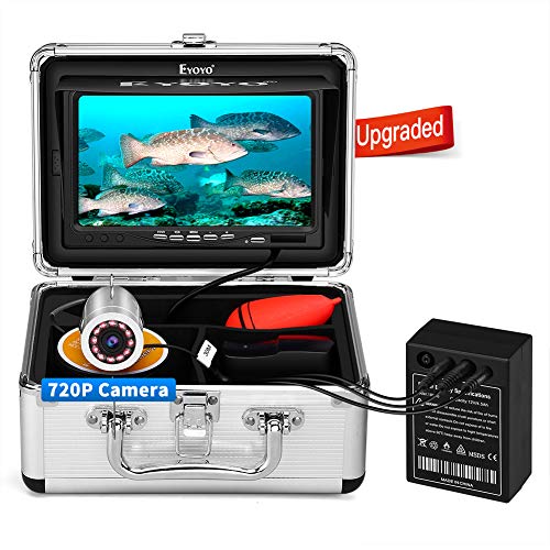 Eyoyo Underwater Fishing Camera, Ice Fishing Camera Portable Video Fish Finder, Upgraded 720P Camera w/ 12 IR Lights, 1024x600 IPS 7 inch Screen, for Ice, Lake, Boat, Sea Fishing (15m)