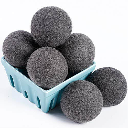 Dryer Balls Laundry, Wool Dryer Balls - Premium Quality - 100% Organic New Zealand Natural Fabric Softener - Reduce Wrinkles, Static Cling, Hypoallergenic, Chemical Free, Non-Toxic Reusable(Grey)