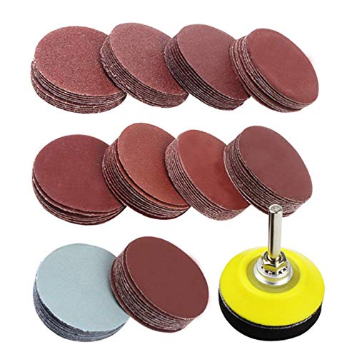 Coceca 2 Inches 100pcs Sanding Discs Pad Kit for Drill Grinder Rotary Tools with Backer Plate a Quarter Inch Shank Includes 80-3000 Grit Sandpapers