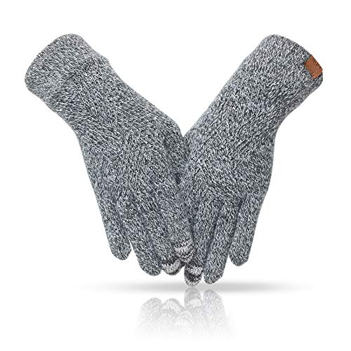 MAJCF Winter Gloves for Women Cold Weather,Touch Screen Gloves Dual-layer Elastic Cashmere Lining (Black and White)