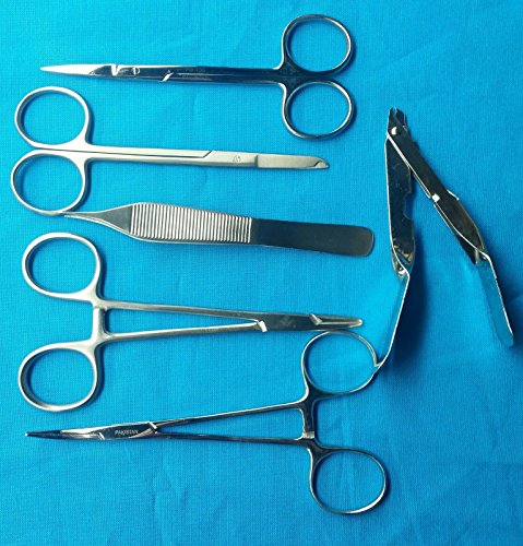 6 PC Medical Instruments KIT ADSON Forceps IRIS Scissors Webster Needle Holder Mosquito Forceps Scalpel Handle Scalpel Blades CYNAMED