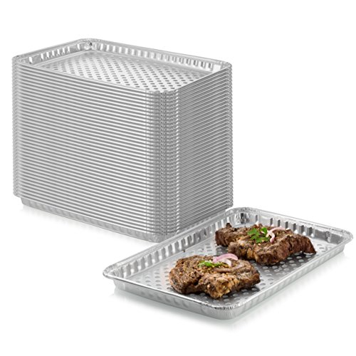 24-Pack Disposable Aluminum Foil BBQ Grill Topper Pan – Prevents Food from Falling into the Grill or Sticking to the Grate – No Clean Up Required – Perfect for Camping and Outdoor Use - 15” x10” x1.5”