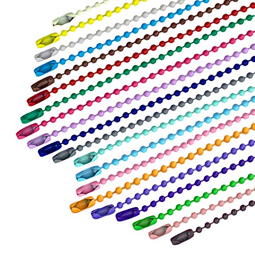 100 Pieces 120mm Long Bead Connector Clasp Mixed Color 2.4 mm Diameter Metal Ball Chain Keychain Tag Key Rings, 20 Colors