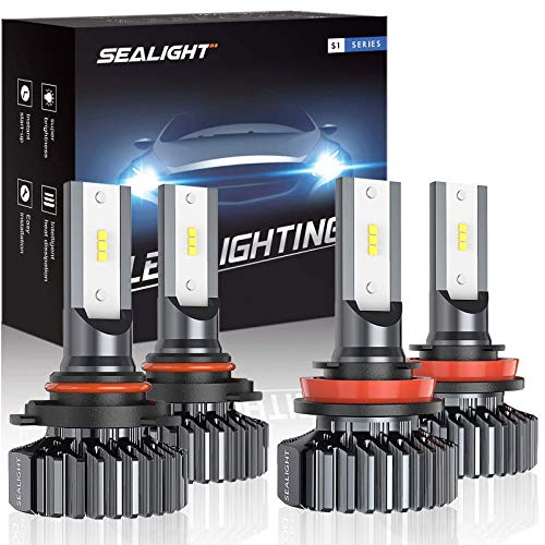 SEALIGHT 9005/HB3 H8/H11 LED Headlight Bulbs High Low Beam, Combo Package CSP Led Chips Hi/Lo lights - 13000lm 6000K White