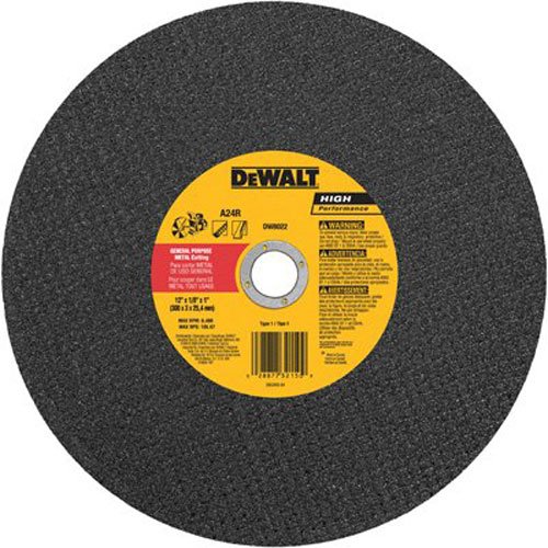 DEWALT Cutting Wheel For Metal, A24N Abrasive, 12-Inch x 1/8-Inch x 1-Inch (DW8022)