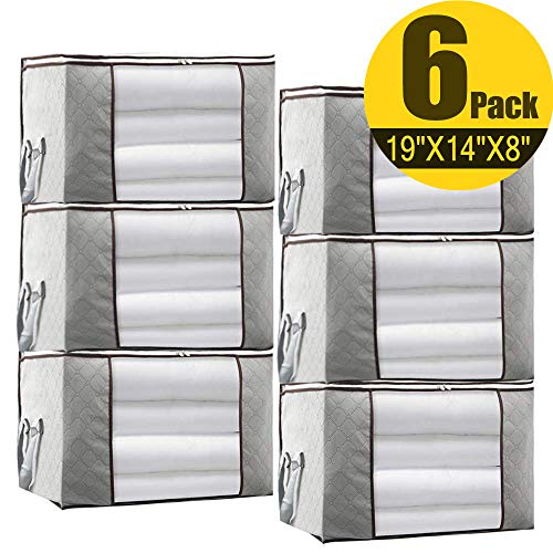 JERIA 6-Pack Grey Foldable Closet Organizer Clothing Storage Bags with Clear Window, Reinforced Handle and Sturdy Zipper (Size: 19' L X 14' W X 8' H)