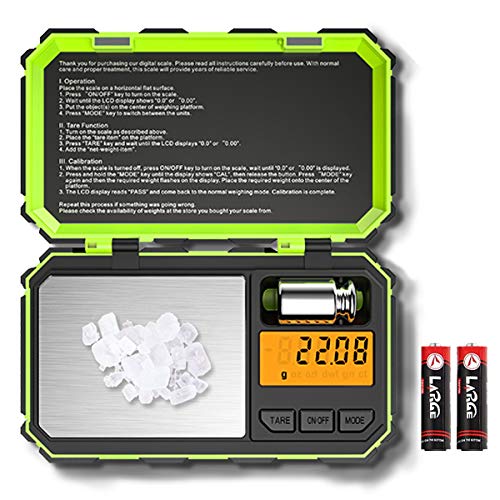 (2020 New) Digital Pocket Scale, 200g Mini Scale, Highly Accurate Multifunction with Premium Stainless Steel Finish, LCD Backlit Display, 6 Units, Auto Off, Tare (Green,Battery Included)