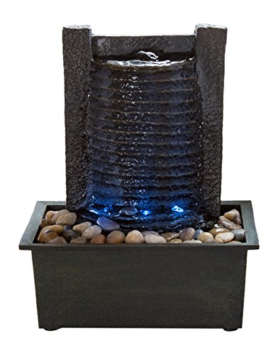 Indoor Water Fountain With LED Lights- Lighted Waterfall Tabletop Fountain With Stone Wall and Soothing Sound for Office and Home Décor By Pure Garden