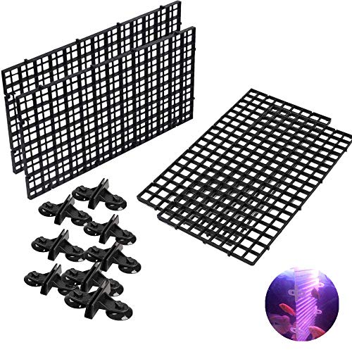 4 Pcs Aquarium Divider Tray Plastic Grid Aquarium Egg Crate Light Diffuser, Fish Tank Divider Filter Bottom Isolation with 8 Pcs Sucker Clip(Black)