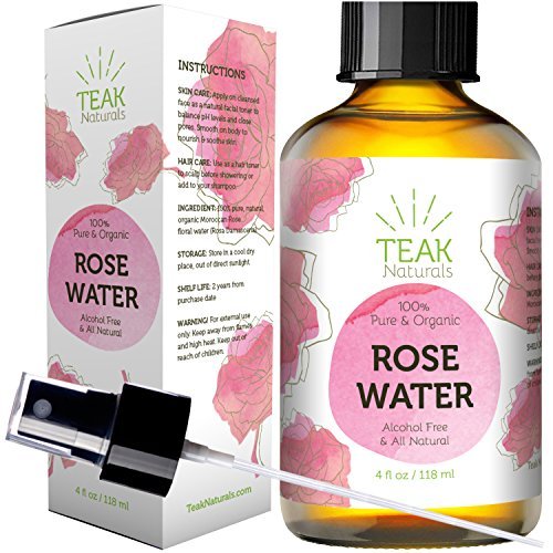 Rose Water Toner by Teak Naturals, 100% Organic Natural Moroccan Rosewater (Chemical Free) 4 oz